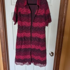 Banana Republic Lace Short Sleeve Cover-Up in Burgundy and Hot Pink